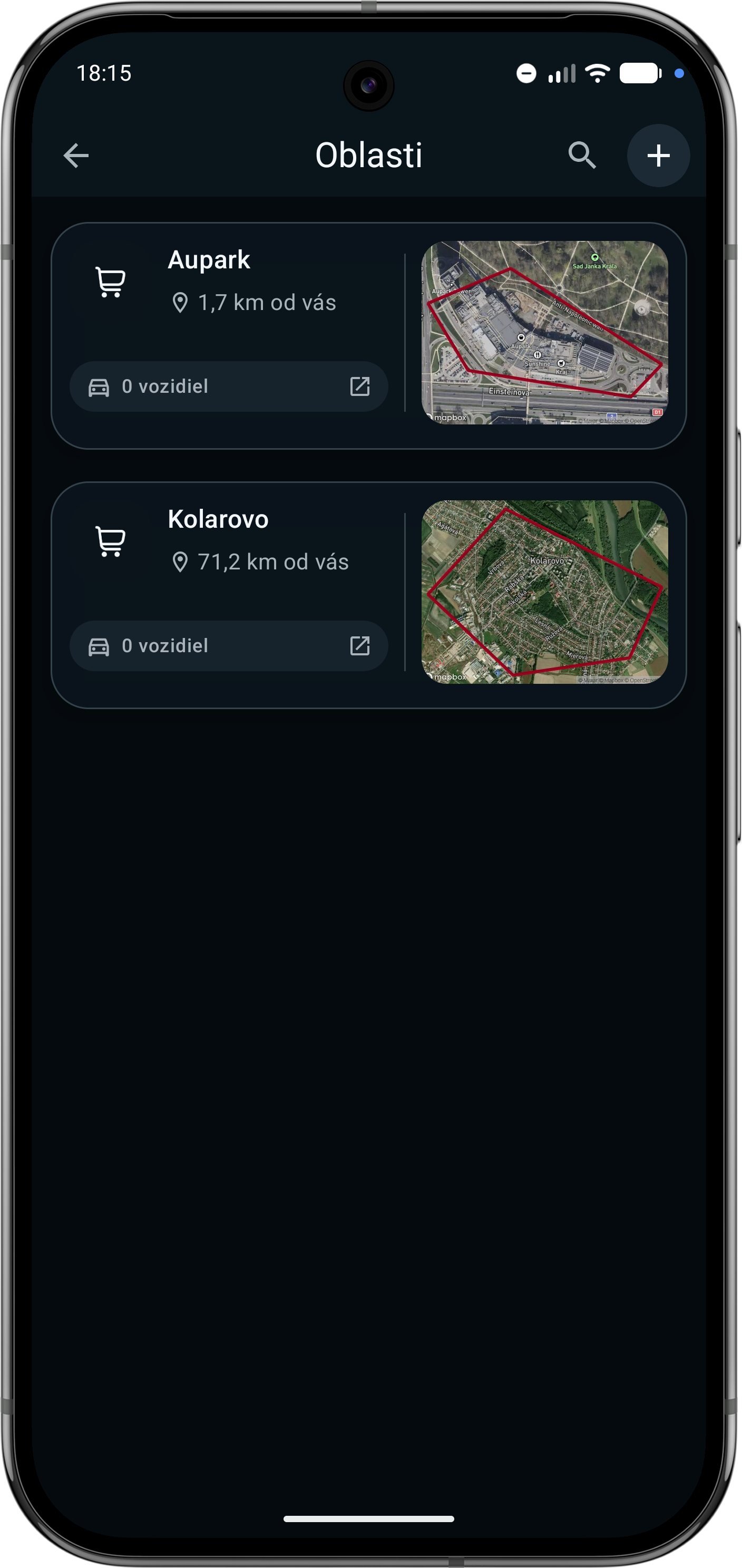 Bereiche in der Sentrymo-App