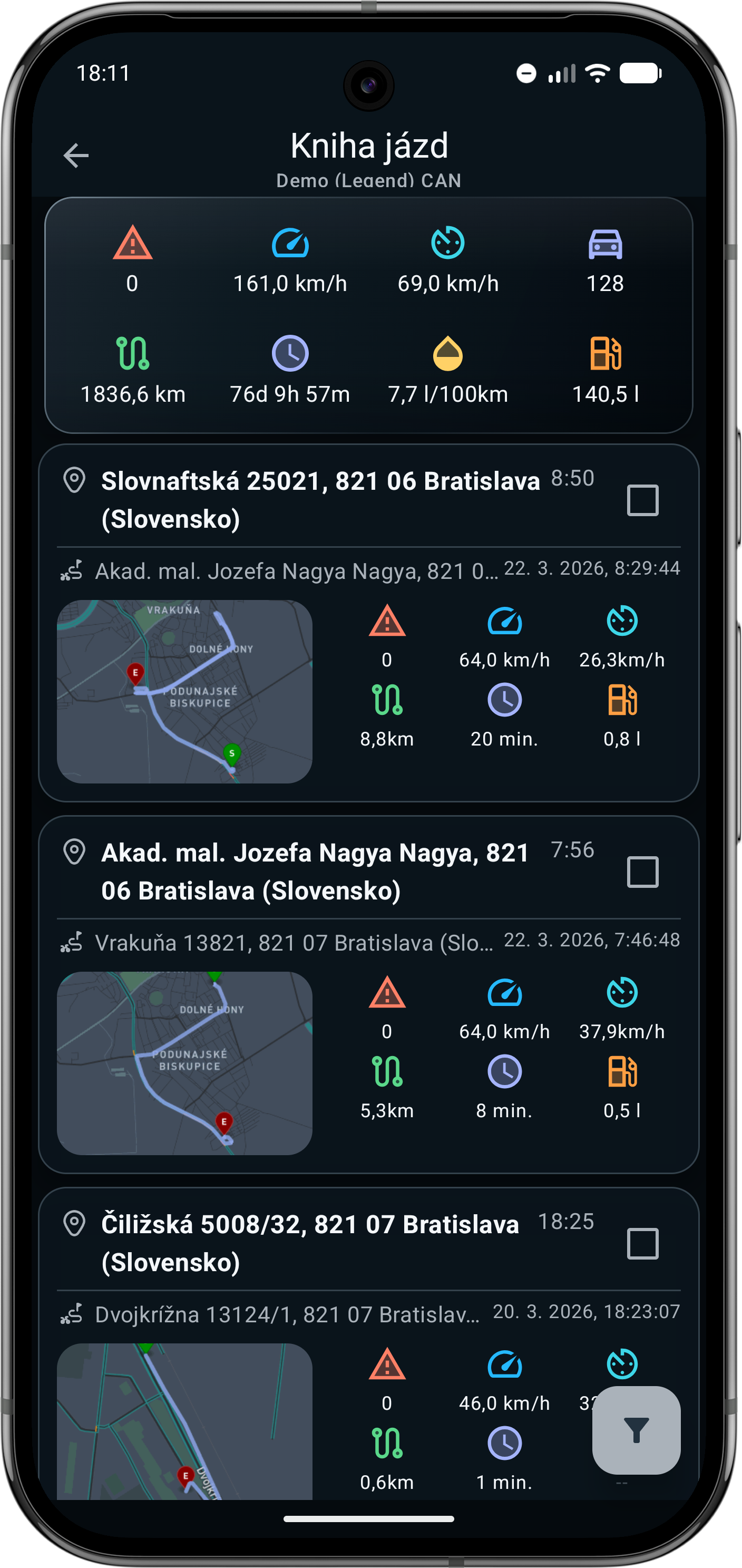 Fahrtenbuch in der Sentrymo-App