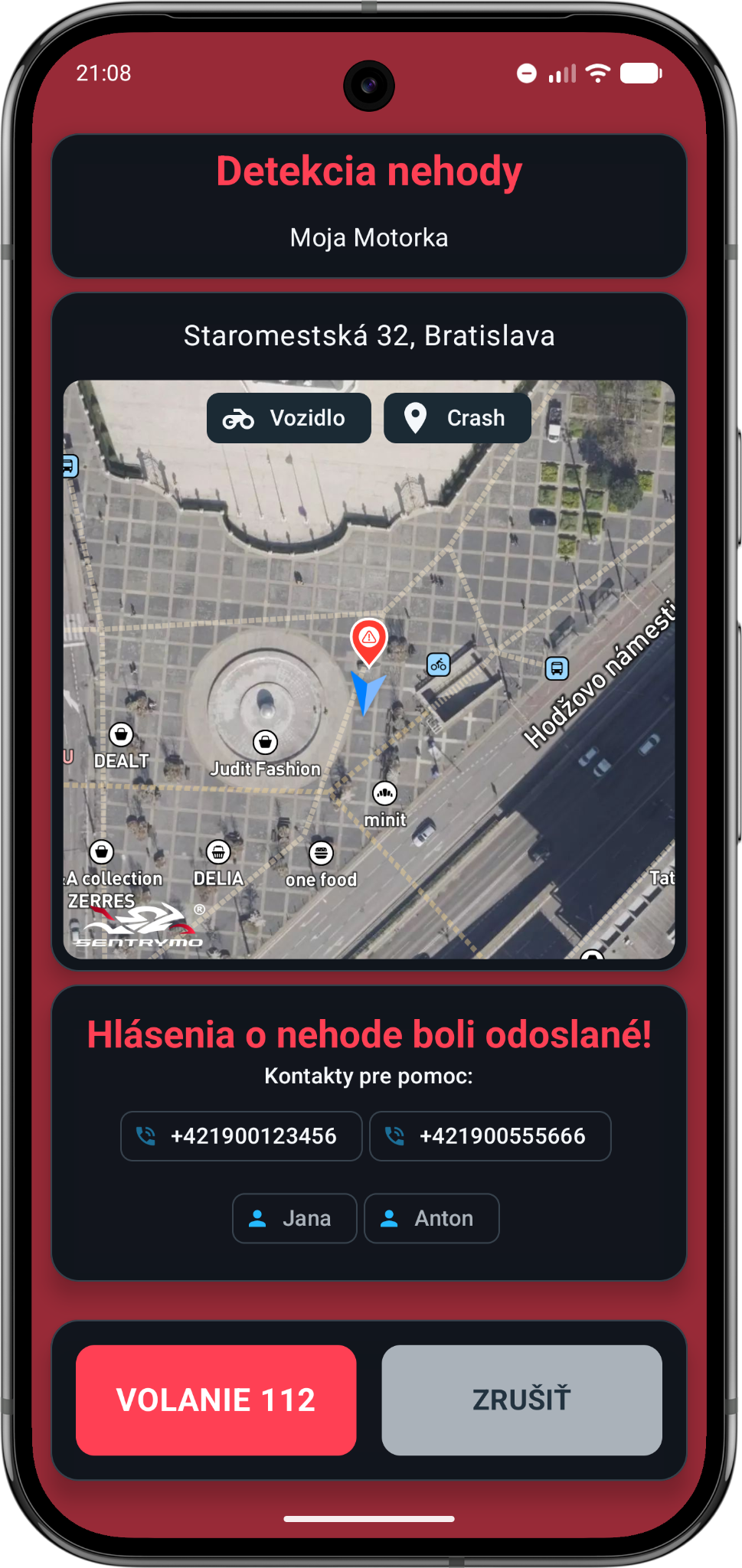 Unfallerkennung in der Sentrymo-App