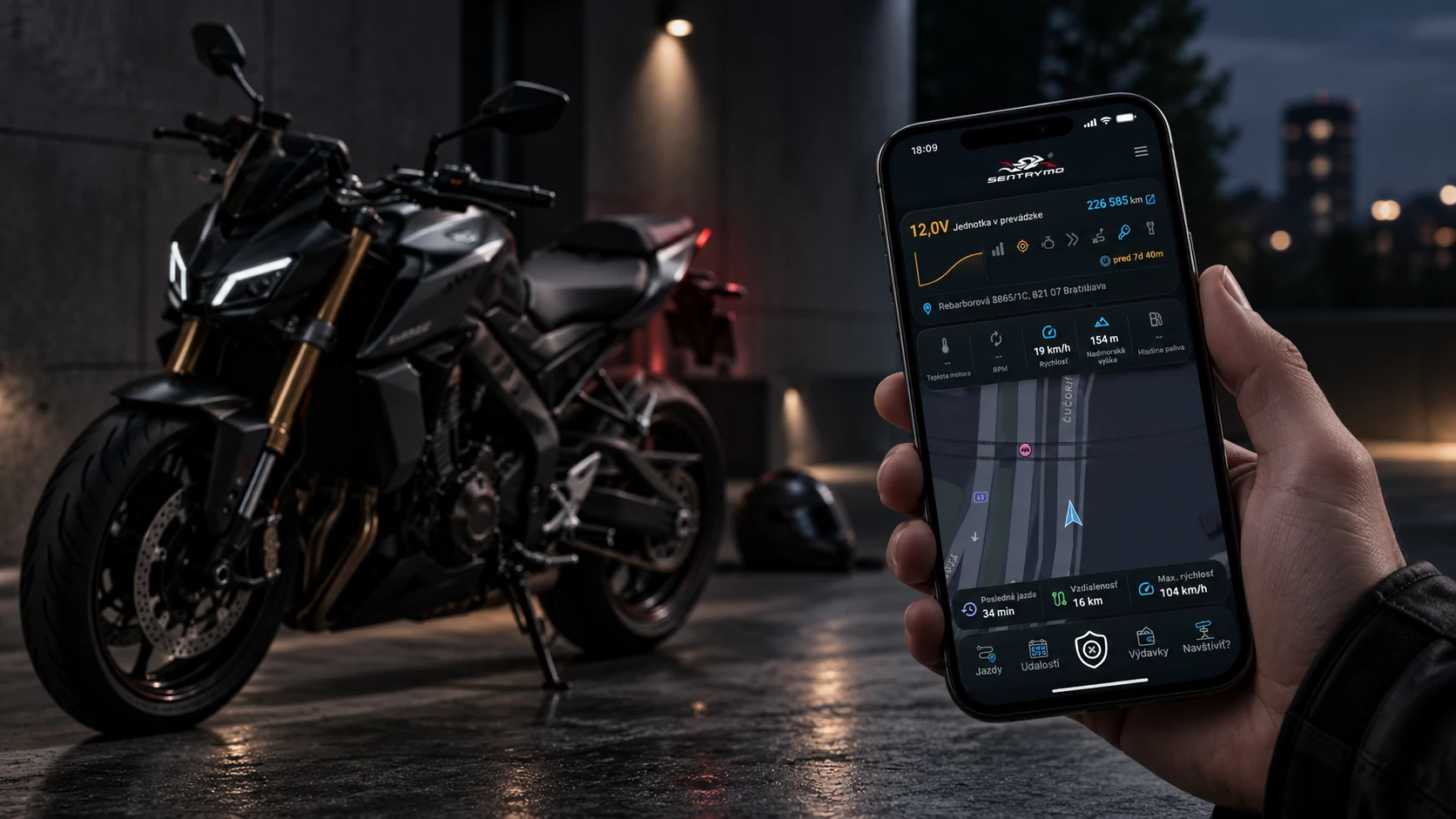 Motorcycle location in the Sentrymo mobile app
